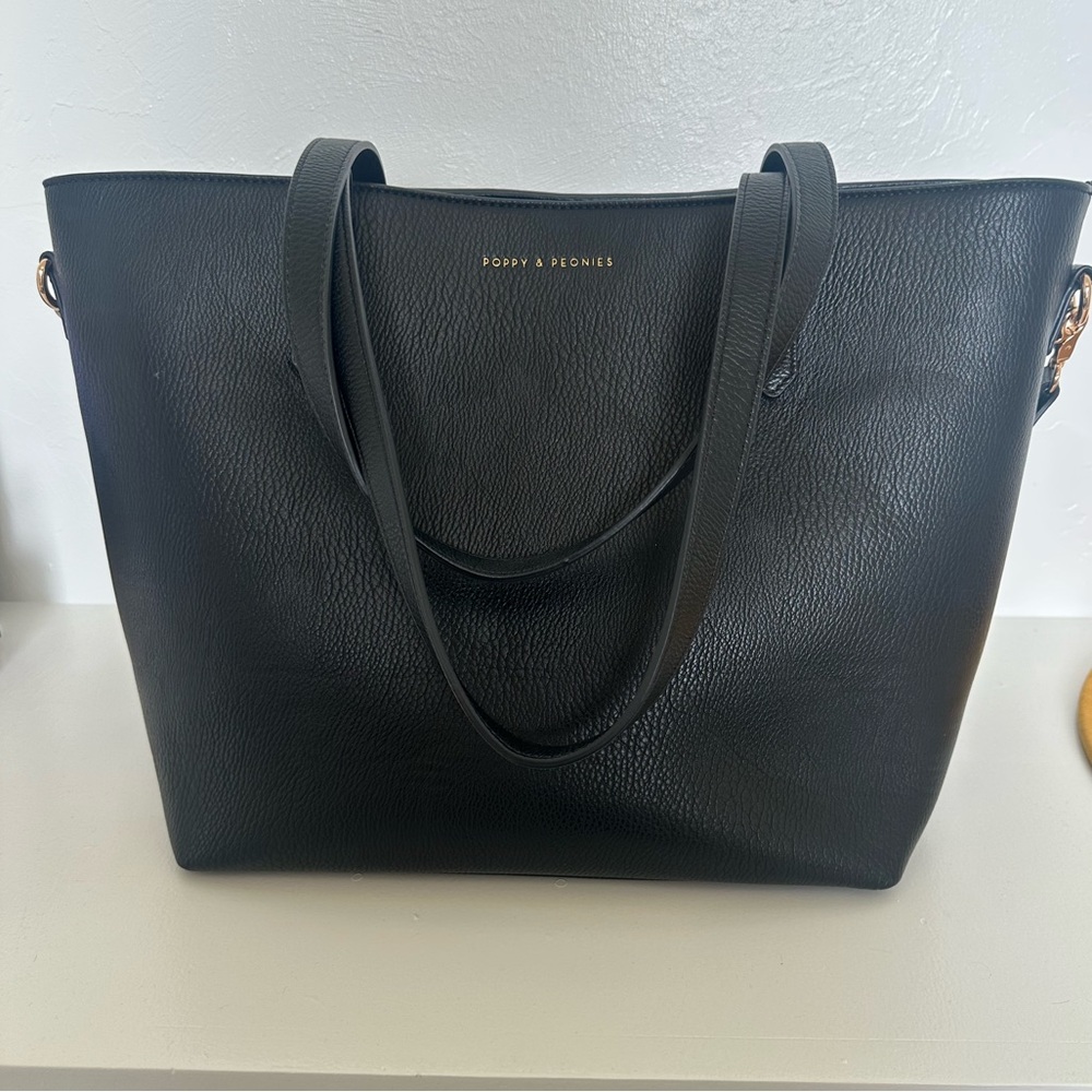 Poppy & Peonies Black Go Getter Tote